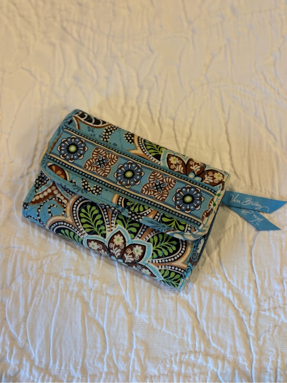 Vera Bradley Blue Green Brown Floral Quilted Wallet